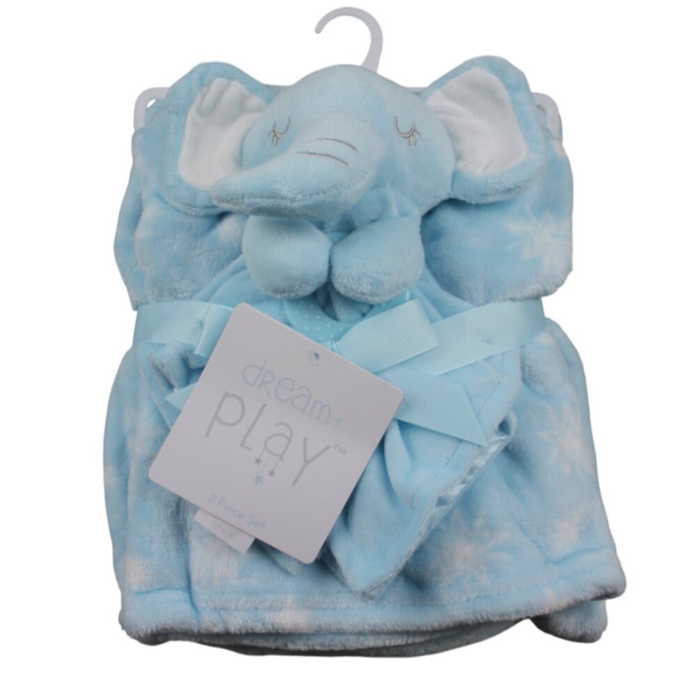 Dream Play Elephant Security Blanket Lovey Set Fleece Blue Plush Infant Boys NWT